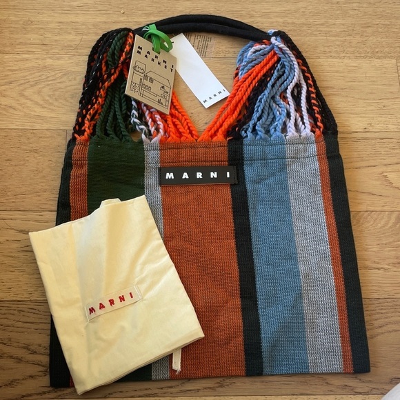 Marni Handbags - Marni Market Multicolor Striped Knit Tote Bag With Tags